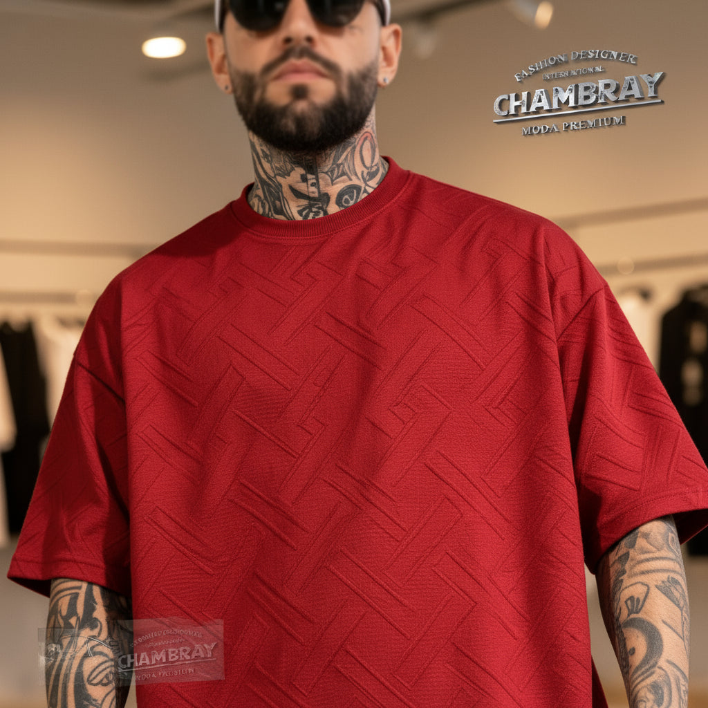 Modelo con conjunto oversize maroon